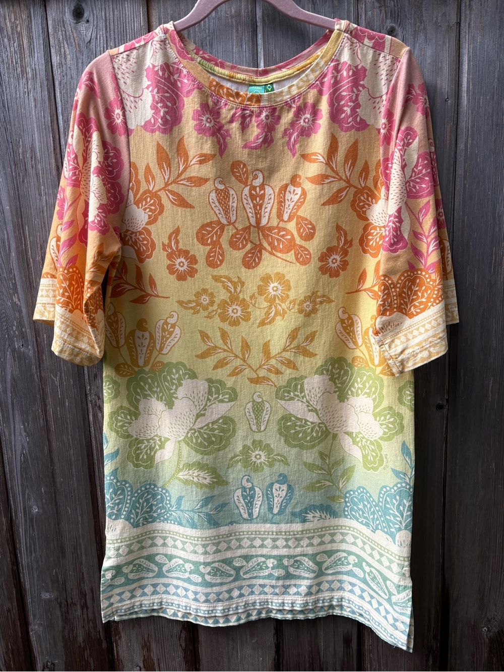FARM Rio "Caju Colorido" Tropical Cashew Print T-Shirt Dress Size Small